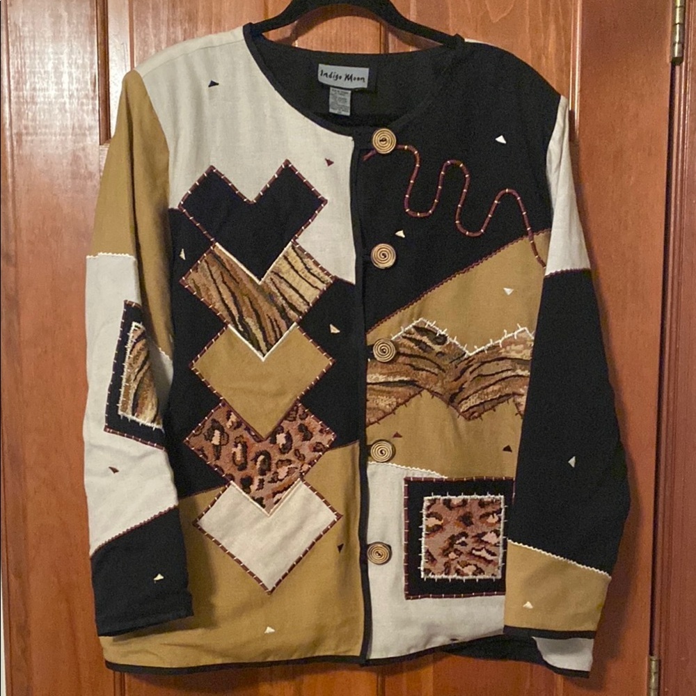 Indigo Moon Patchwork Jacket with Button Accents - image 1